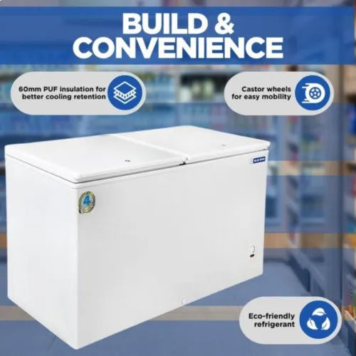 Blue Star HT2-M525 484L 2 Star convertible double-door deep freezer, white – Mahajan Electronics Online.