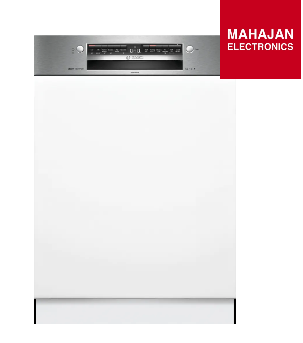Bosch SMI4IKS00I Series 4 60 cm 14 Place Settings Semi-Integrated Built-In Dishwasher (Stainless Steel, Home Connect)- Mahajan Electronics Online