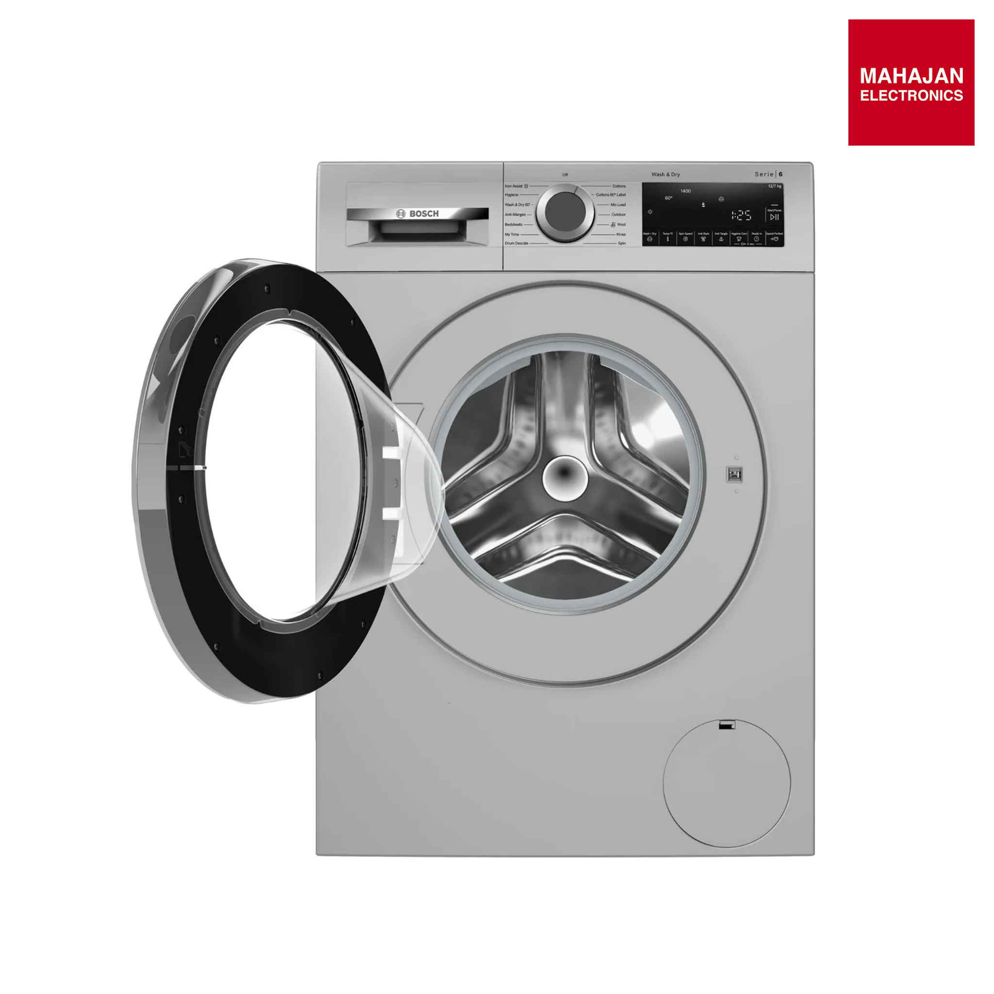 Bosch Series 6 WNA2740SIN 12 kg Wash / 7 kg Dry Fully Automatic Front Load Washer Dryer | 1400 RPM | SilentPowerDrive Motor | Graphite Finish | In-Built Dryer-Online Mahajan Electronics