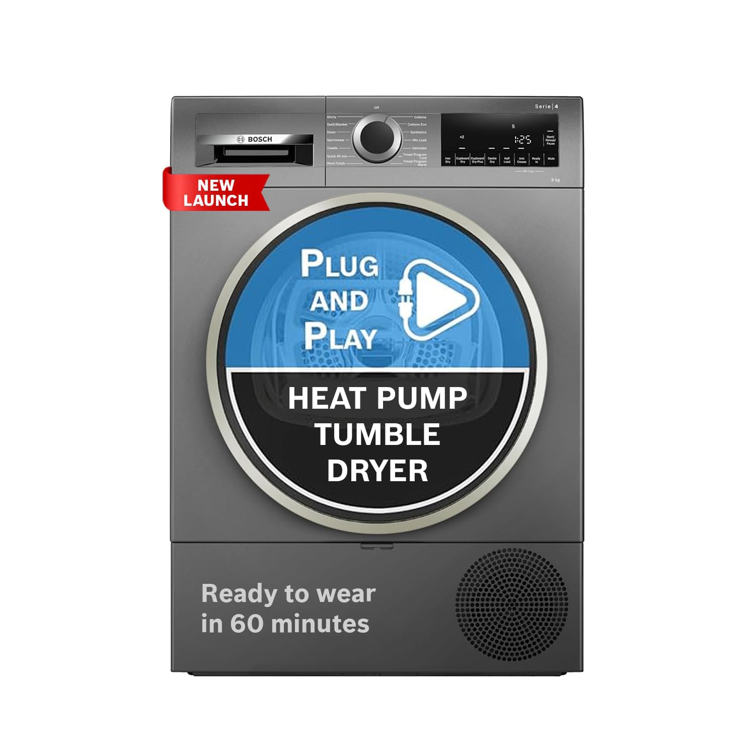 Bosch WQG2420RIN 9 kg Front Load Fully-Automatic Heat Pump Tumble Dryer, 100% Drying, 5 Drying Options, Reduces 99.9% Allergens, Ready-to-Wear, Cast Iron Grey,  (2026 Model) Bosch online mahajan electronics