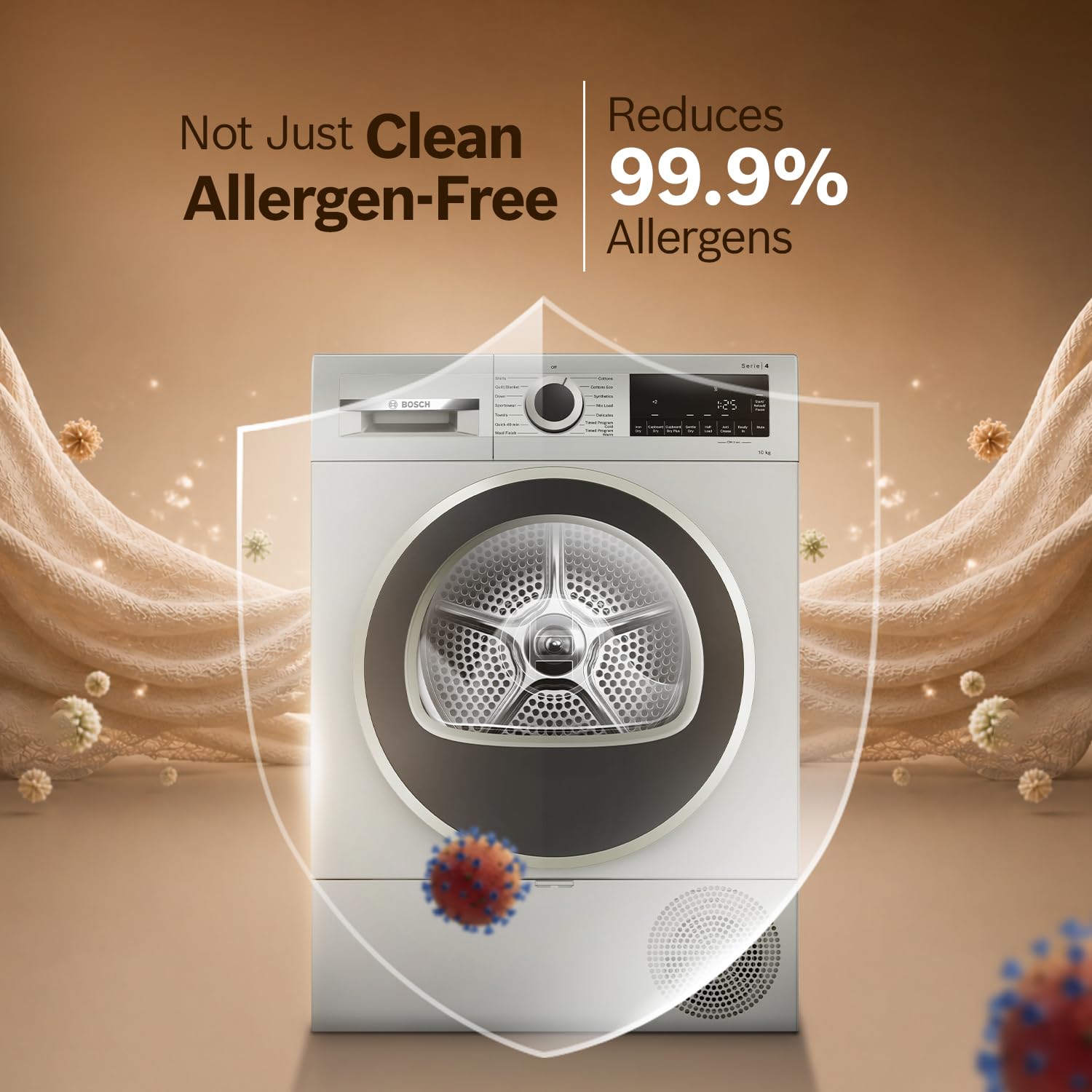 Bosch WQG2520XIN 10 kg Fully Automatic Front Load heat Pump Tumble Dryer | 100% Drying, 0% Effort | 5 Drying Options | Reduces 99.9% Allergens | Ready-to-Wear No Crease (2026 model,  Silver Inox)-Online Mahajan Electronics