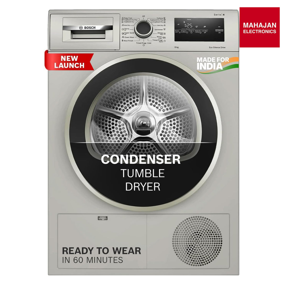 Bosch WTN86202IN 8Kg 5 Star Condenser Tumble Dryer Allergy Plus Silver Inox-Online Mahajan Electronics