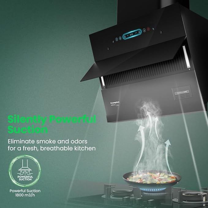 Crompton CHD-AQI60FLE-IND, Black AQNova BLDC 1800m3/hr 60cm Slant Chimney|AirIQ technology|Adaptive suction| Intelligent Autoclean|Touch+Motion Sensor|15Yrs Motor &amp; 4Yrs Overall Warranty&nbsp; | Mahajan Electronics Delhi NCR