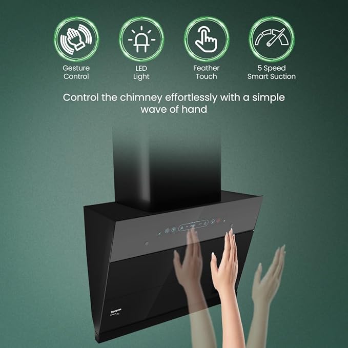 Crompton CHD-AQI60FLE-IND, Black AQNova BLDC 1800m3/hr 60cm Slant Chimney|AirIQ technology|Adaptive suction| Intelligent Autoclean|Touch+Motion Sensor|15Yrs Motor &amp; 4Yrs Overall Warranty&nbsp; | Mahajan Electronics Delhi NCR