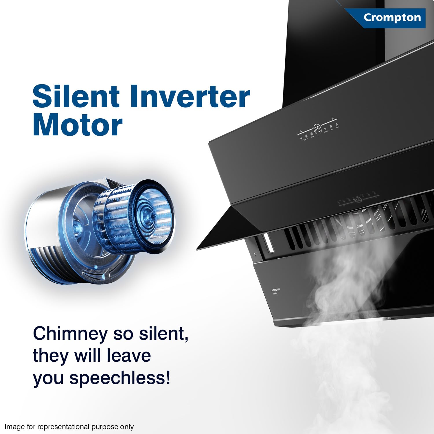 Crompton QuietPro Inverter Motor Inclined 75cm Chimney Filterles (Black), Free installation&Ducting kit,1660 m³/hr (CHD-QPVI75FLE-MBL) - Mahajan Electronics Online