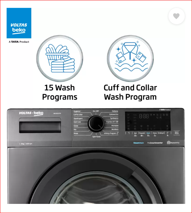 Voltas Beko 6 kg Fully Automatic Front Loading Washing Machine Anthracite (WFL6010VTMS) - Mahajan Electronics Online