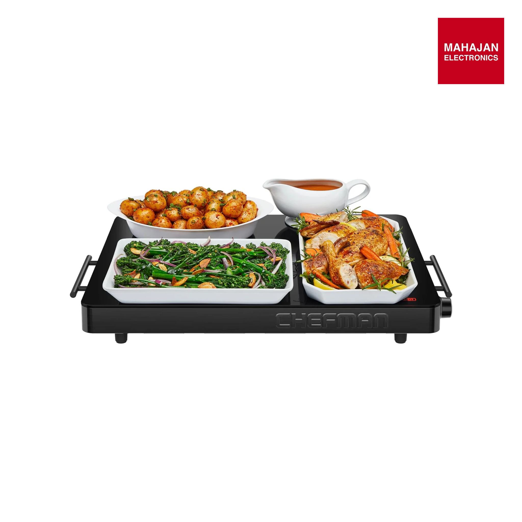 Chefman RJ22-TC-V3-IN Electric Warming Tray 450W with Adjustable Temperature Control, Original USA Brand, Perfect for Home Dinners & Event Parties, Large 21” x 16” Glass-Top Surface, Keeps Food Hot Mahajan Electronics Online 