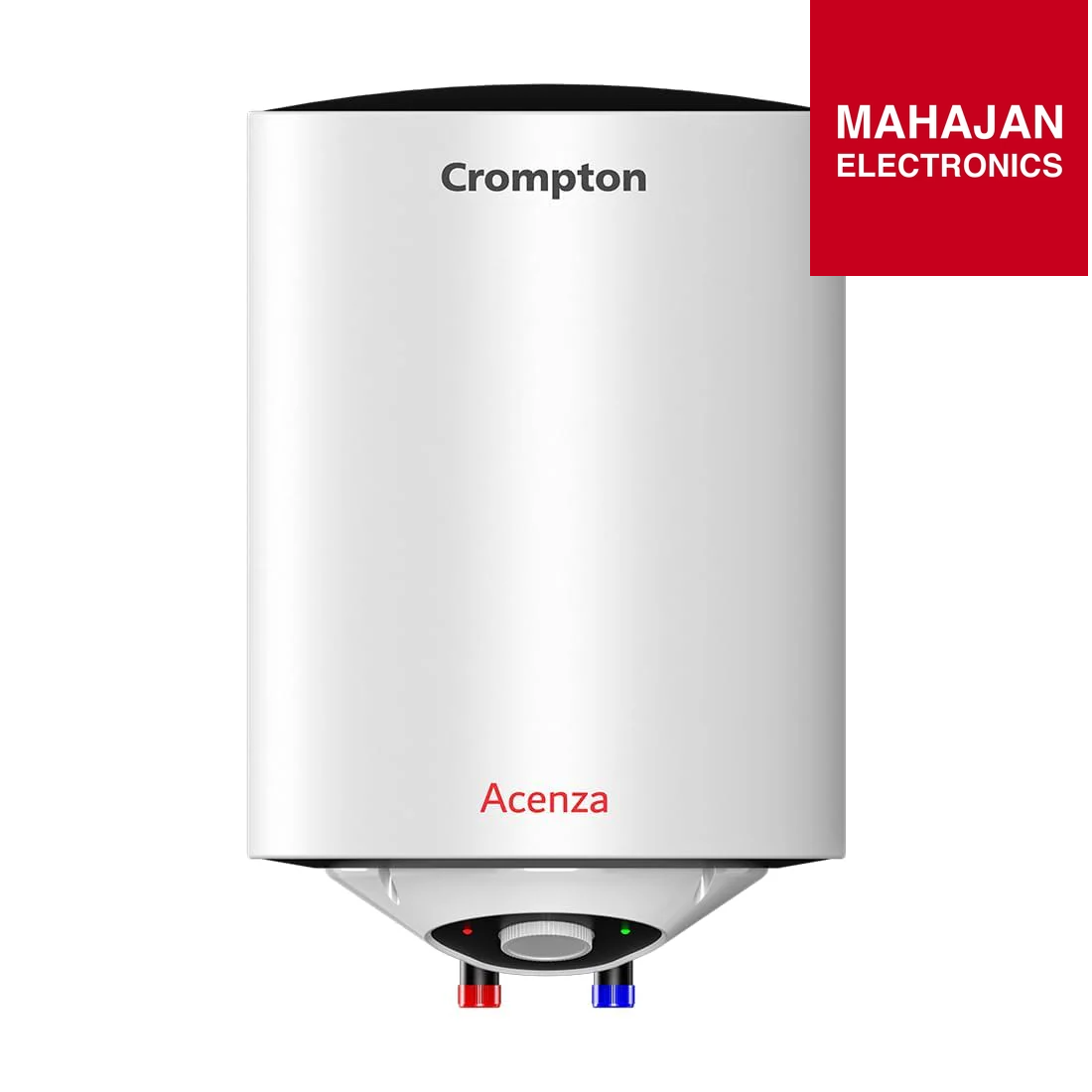 Crompton Acenta water heater with Mahajan Electronics logo on a white background