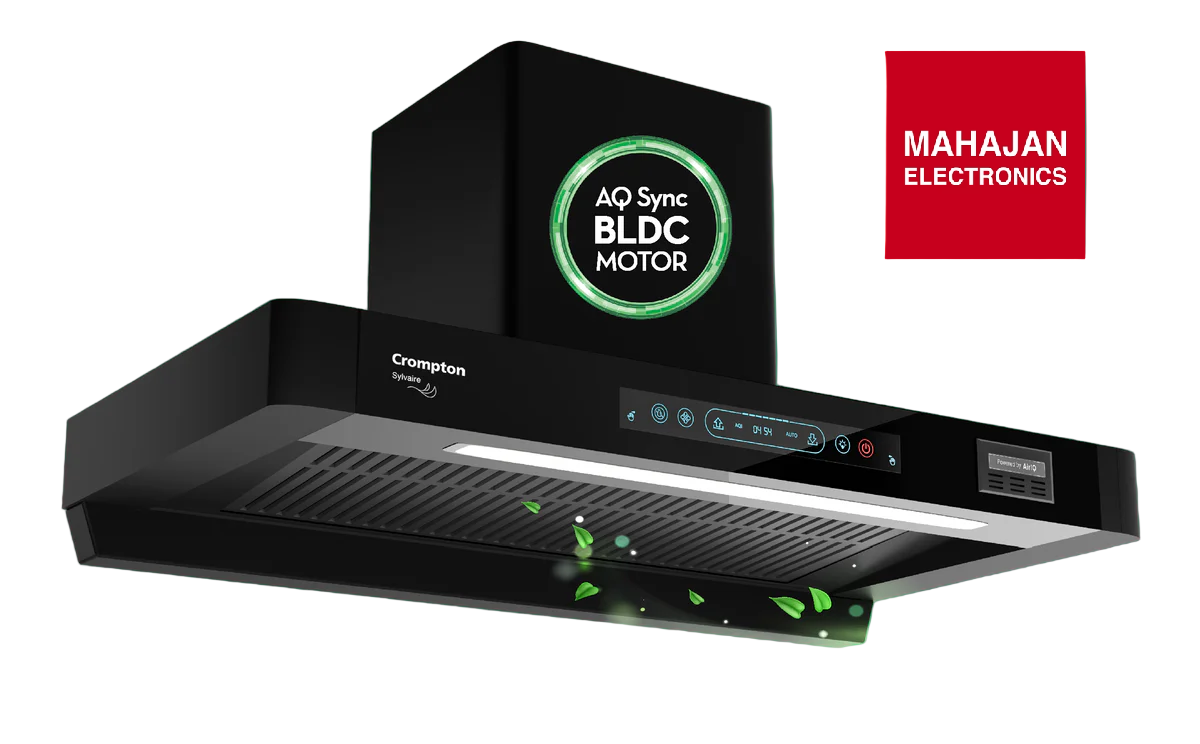 Crompton CHD-SYB75FLE-IND 75 cm Auto-Clean Filterless Chimney | 2100 m³/hr Suction | BLDC Motor | Touch + Gesture Control | Buy Online at Mahajan Electronics