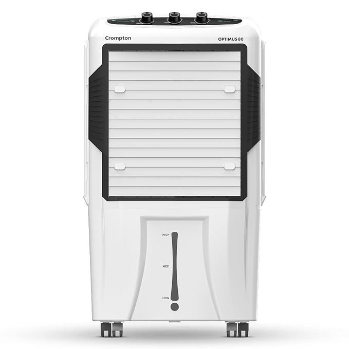 Crompton Optimus 80 Desert Air Cooler 80Litre | High density honeycomb| Auto fill| Water Level indicator| Fully collapsible Louvers| 4 way Air deflection| Humidity control| Cooling mode & Auto Swing-Online Mahajan Electronics