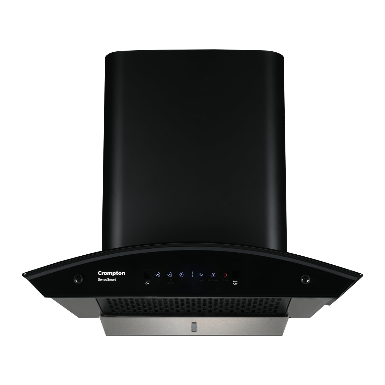 Crompton SensoSmart 60 cm Auto-Clean Chimney (CHD-SSC60FLE-MBL) | Filterless Technology | Smart ON | Intelli Auto Clean | 1210 m³/hr Suction | Curved Glass Design | Mahajan Electronics