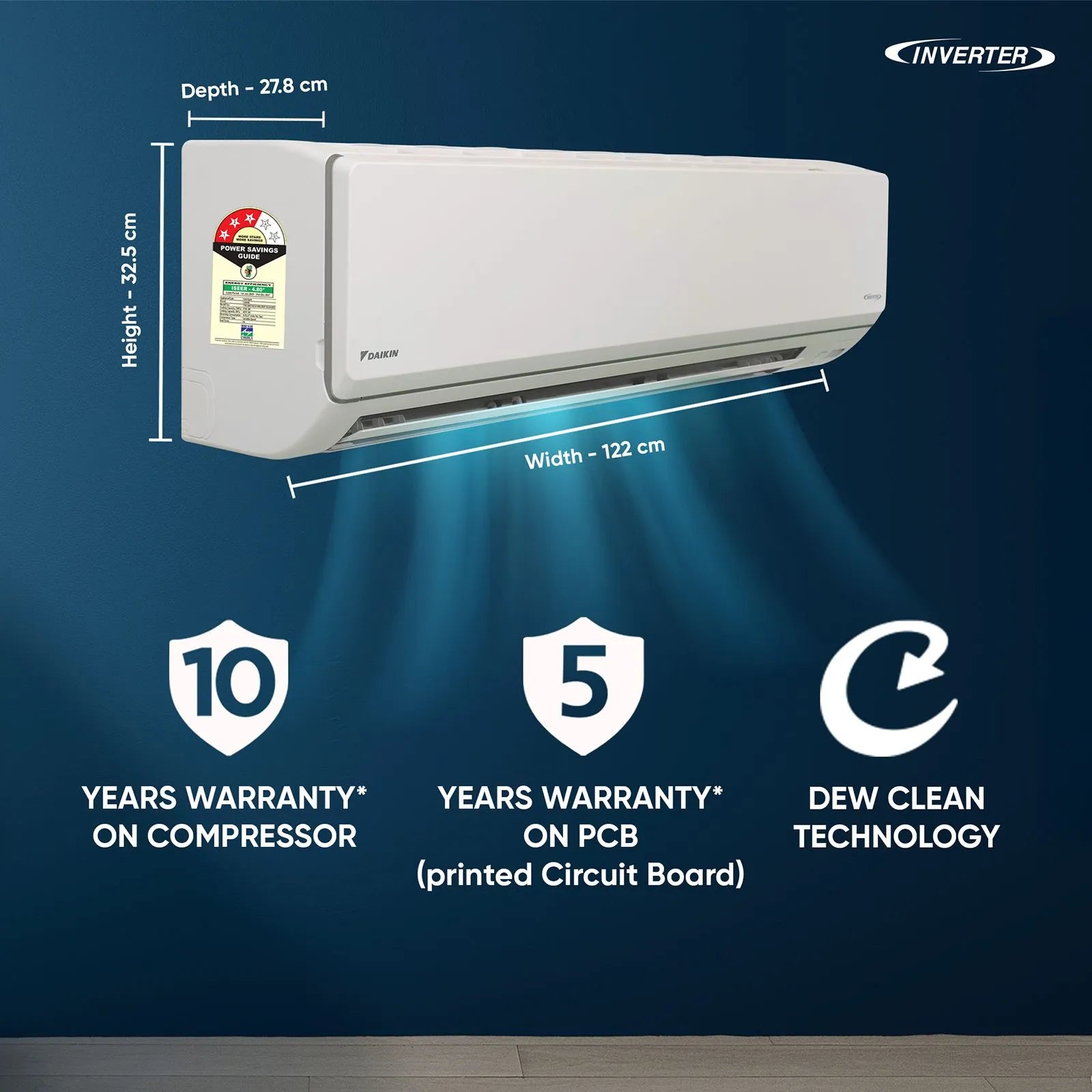 Daikin FTKL90XV16LAA 2.6 Ton 4 (2026) Star Inverter Split AC with PM 2.5 Filter, 16m Air Throw, Swing Compressor & Ambient Cooling up to 52°C-Online Mahajan Electronics
