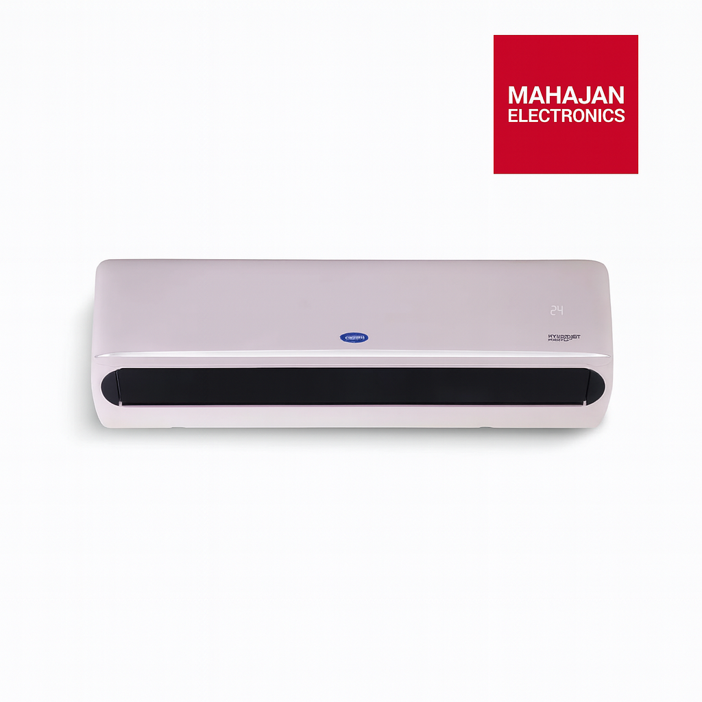 Air conditioner with Mahajan Electronics logo on a white background