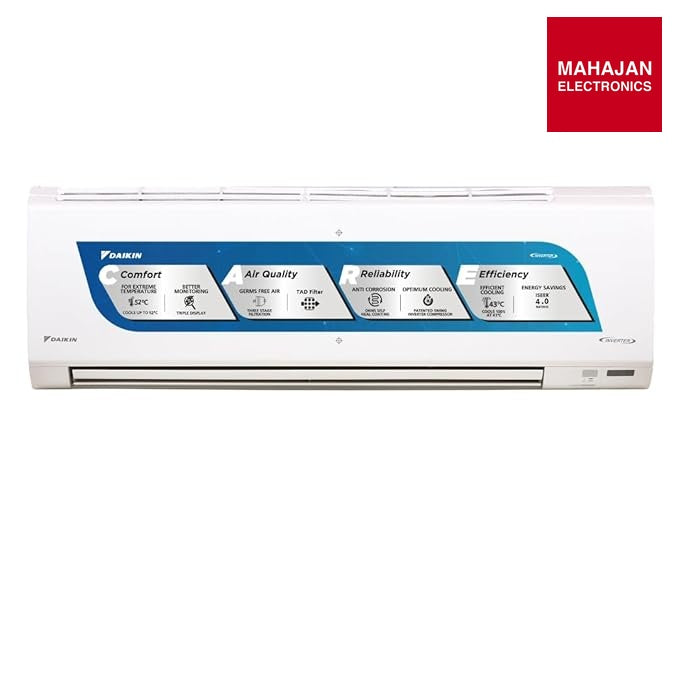Daikin ATKL35XV16 1 Ton 3 Star Inverter Split AC (Hepta Sense, Dew Clean Technology, 3 Stage Filteration, Triple Display, Automatic Error Display, DNNS Self Heal, TAD Filter, White)-Online Mahajan Electronics