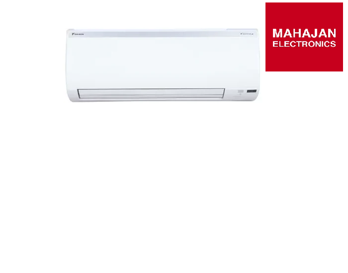 White air conditioner with Mahajan Electronics logo on a white background