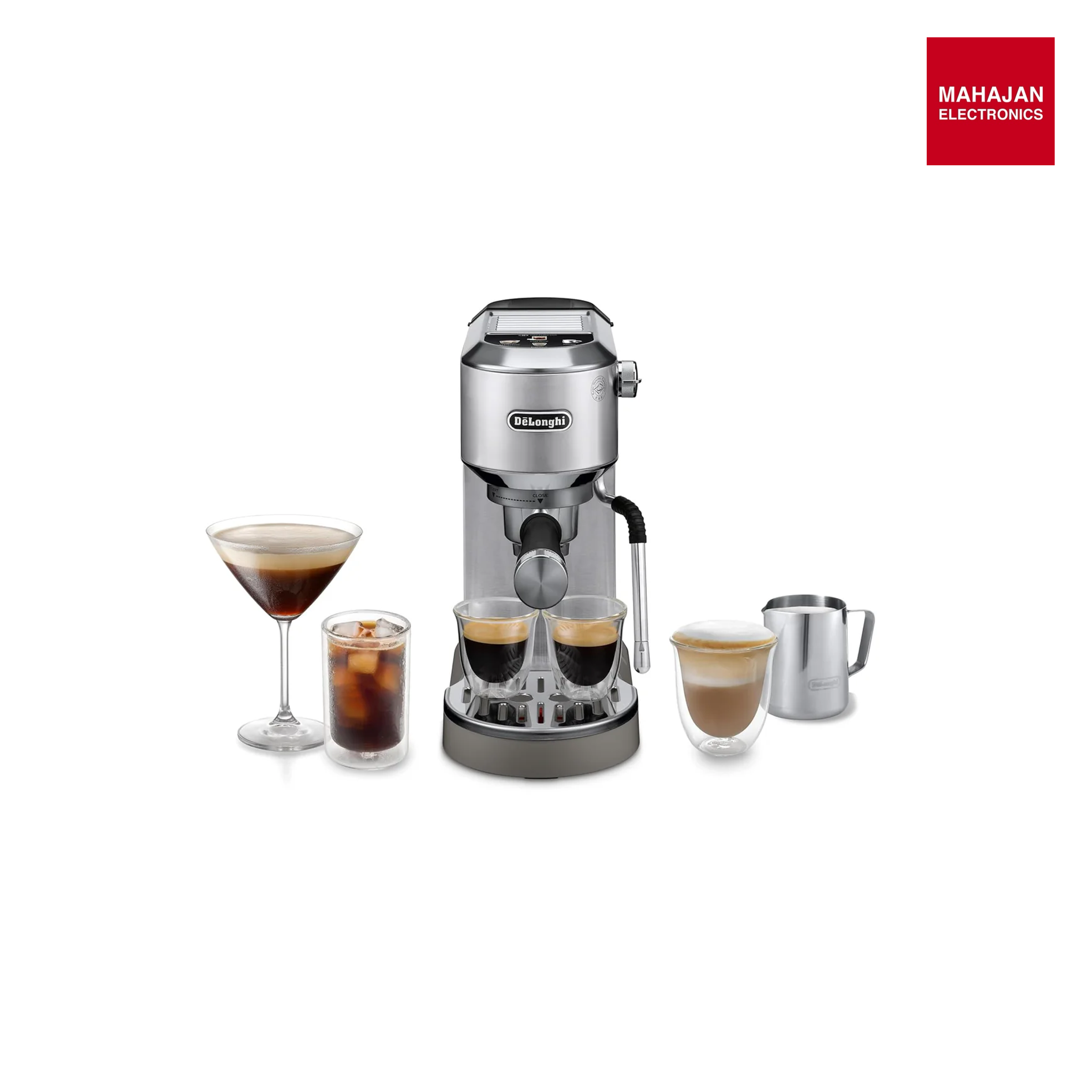 DeLonghi Dedica Duo EC890.M, Barista Coffee Machine with Pump, Espresso and Cold Brew, Manual Coffee Machine with LatteArt Steam Rod, 15 cm Wide, 2 Espresso, Touch Screen, Cup up to 13 cm, Metal Mahajan Electronics Online