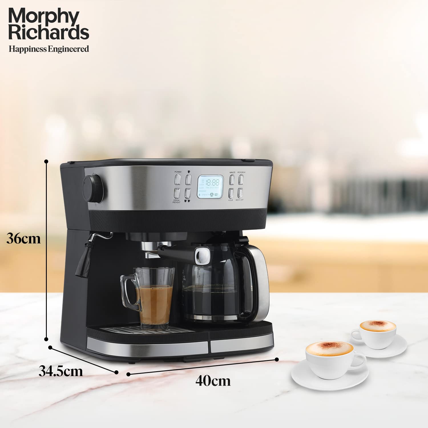 Morphy Richards DuoPresso 2-in-1 Coffee Maker|Drip & Espresso| 15 bar Pressure| Digital Display|Removable Drip Tray| Upto 10 cups* of Coffee| Keep Warm Tray| 2-Yr Warranty by Brand|Black - Mahajan Electronics Online