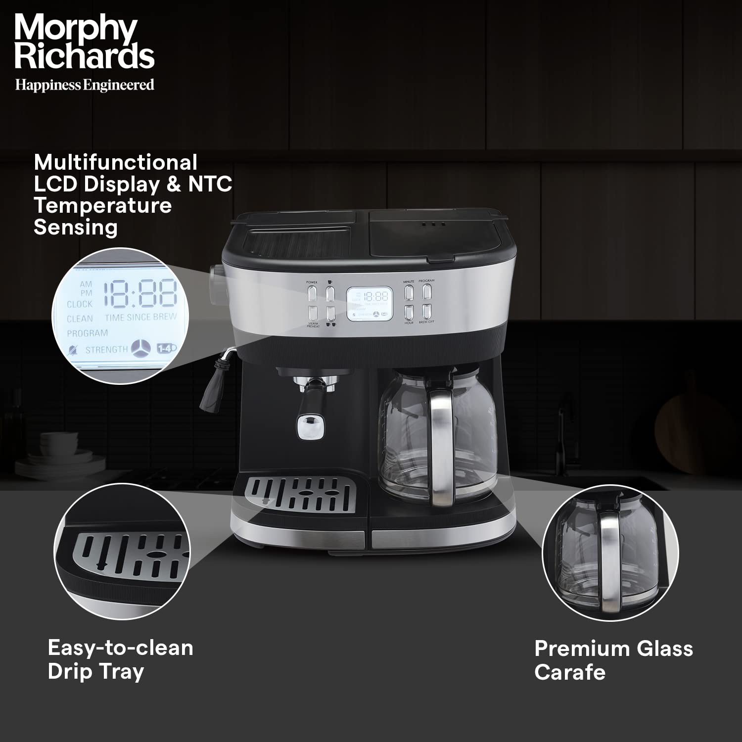 Morphy Richards DuoPresso 2-in-1 Coffee Maker|Drip & Espresso| 15 bar Pressure| Digital Display|Removable Drip Tray| Upto 10 cups* of Coffee| Keep Warm Tray| 2-Yr Warranty by Brand|Black - Mahajan Electronics Online