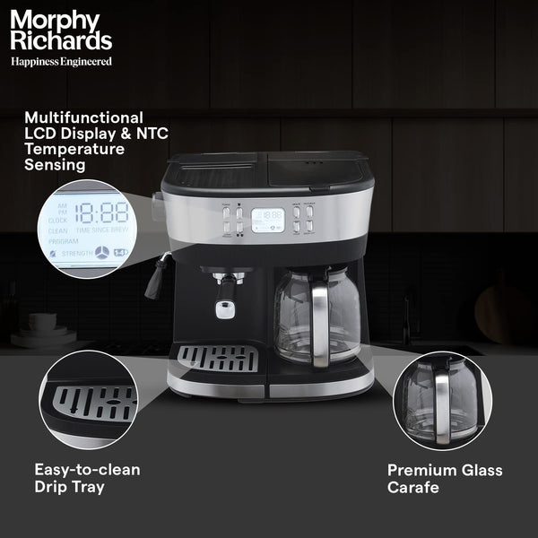 Morphy Richards DuoPresso 2-in-1 Coffee Maker|Drip Espresso| 15 bar  Pressure| Digital Display|Removable Drip Tray| Upto 10 cups* of Coffee|  Keep