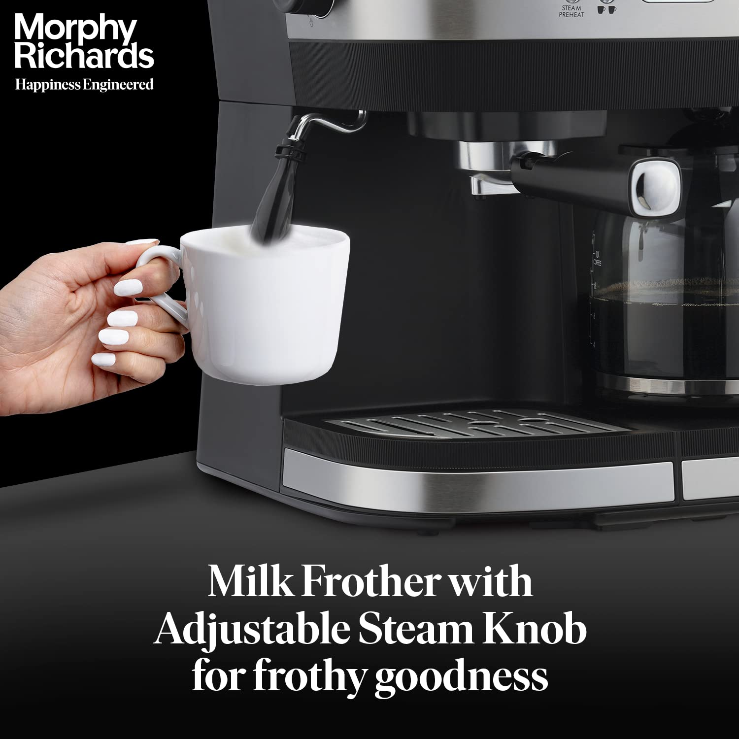 Morphy Richards DuoPresso 2-in-1 Coffee Maker|Drip & Espresso| 15 bar Pressure| Digital Display|Removable Drip Tray| Upto 10 cups* of Coffee| Keep Warm Tray| 2-Yr Warranty by Brand|Black