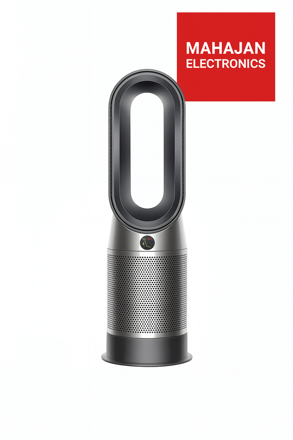 Silver and black cylindrical device with Mahajan Electronics logo on a white background
