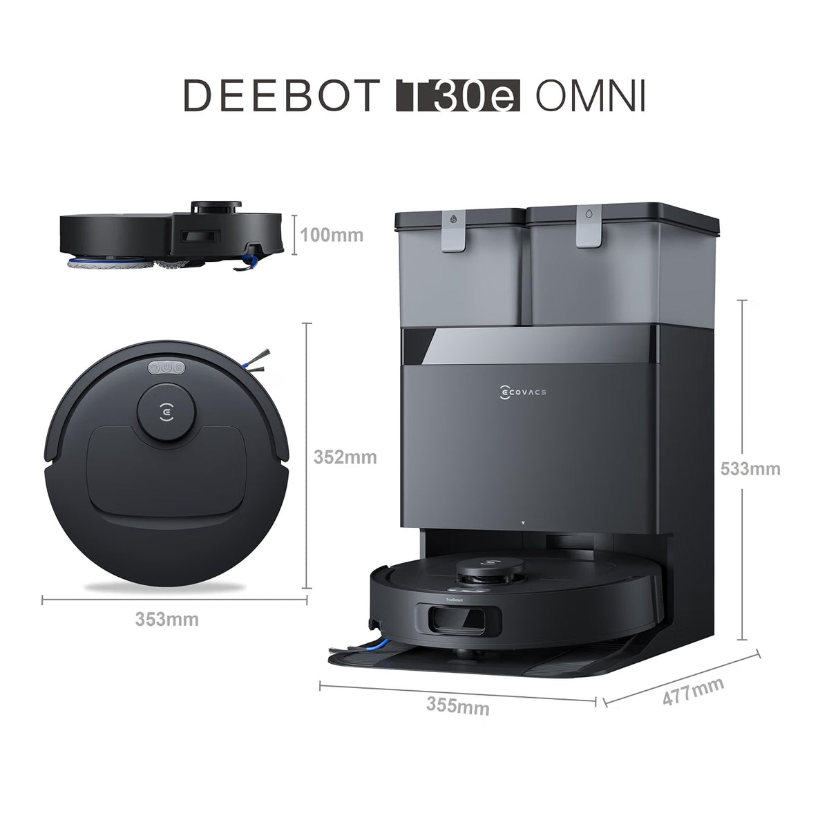 ECOVACS DEEBOT T30e OMNI 2-in-1 Robot Vacuum Cleaner & Mop | 25,000 Pa Suction | Self-Empty & Self-Wash Omni Station | ZeroTangle 3.0 | 9mm Auto Mop Lift | 300+ Min Runtime | Black-Online Mahajan Electronics