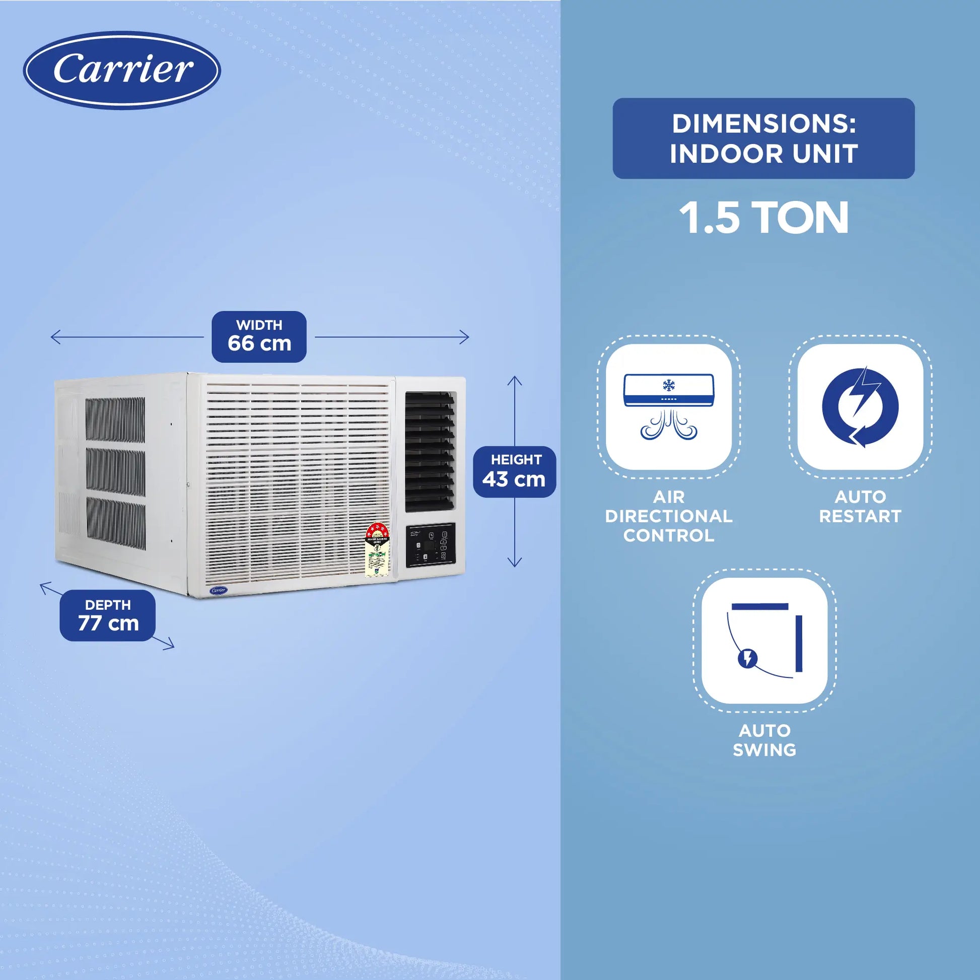 Carrier CIW18EC5R33F1 1.5Ton 5 Star Window Inverter AC( Copper, Dust Filter & Turbo Mode, 2024 Model, Estrella Exi,,White) Mahajan Electronics Online