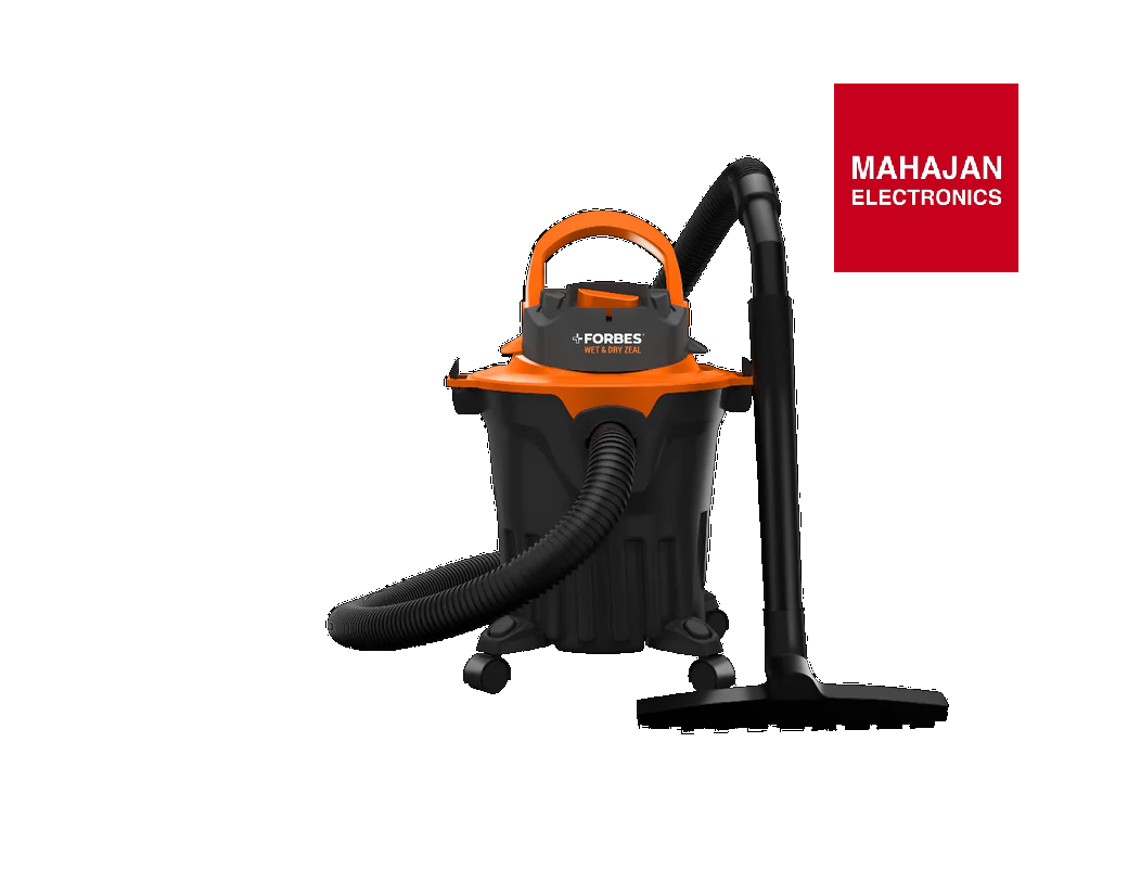 Black and orange vacuum cleaner with 'Mahajan Electronics' logo on a white background
