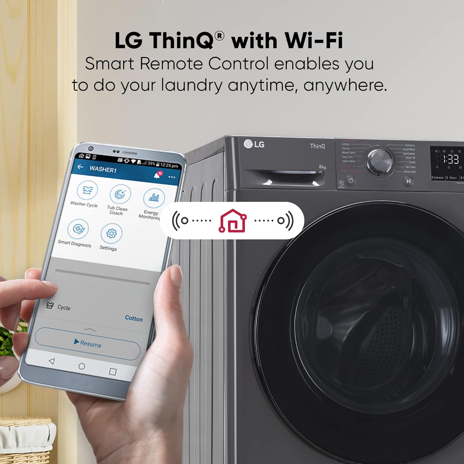 LG FHP1208Z5M 8 Kg 5 Star Inverter Wi-Fi Fully-Automatic Front Loading Washing Machine with Inbuilt heater (Middle Black, AI DD Technology & Steam for Hygiene) - Mahajan Electronics Online