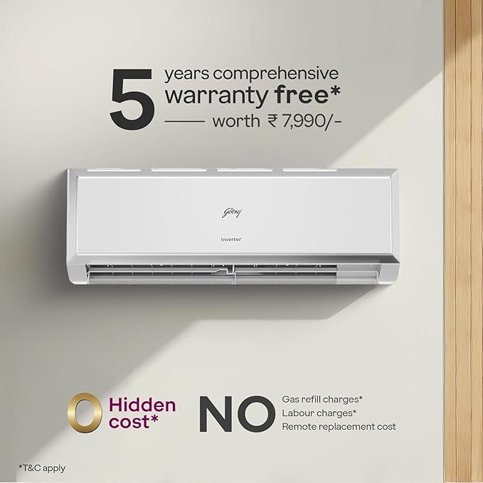 Godrej SIC 12PTC3 WYQ 1 Ton 3 Star, 5-In-1 Convertible Cooling, Inverter Split AC (Copper, 2025 Model, Heavy duty cooling at 52 °C, White- Mahajan Electronics Online