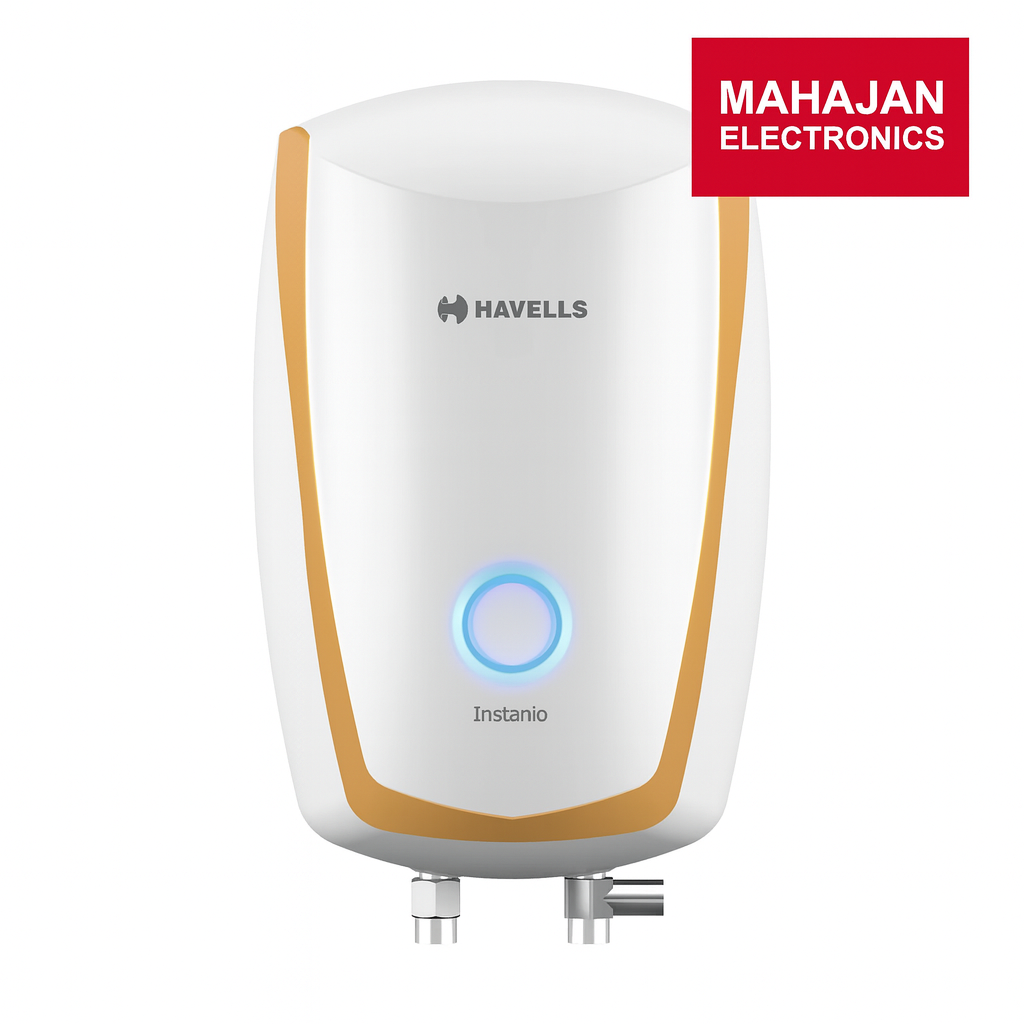 Havells water heater with Mahajan Electronics logo on a white background