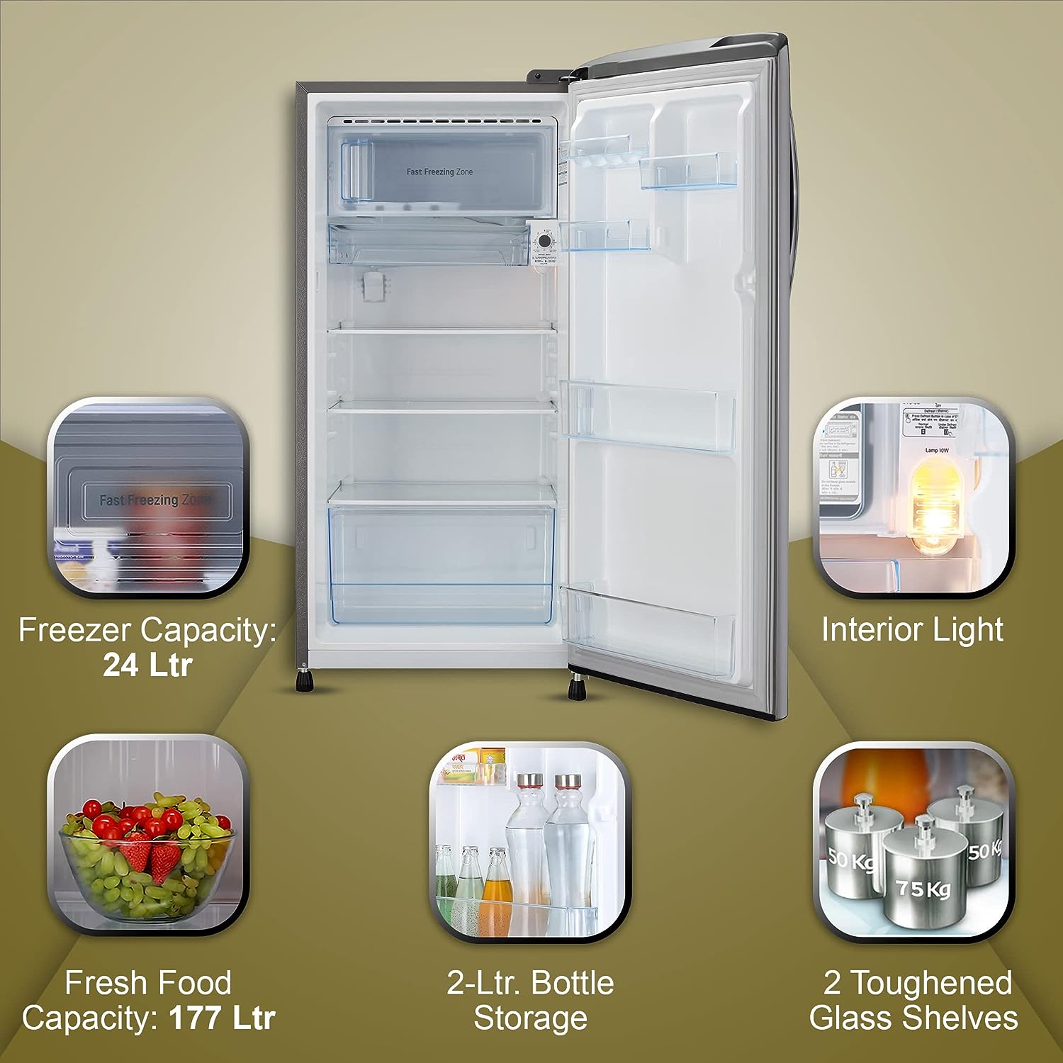 LG 201 L 3 Star Direct-Cool Single Door Refrigerator (GL-B211HPZD, Shiny Steel, Fast in Ice Making) - Mahajan Electronics Online