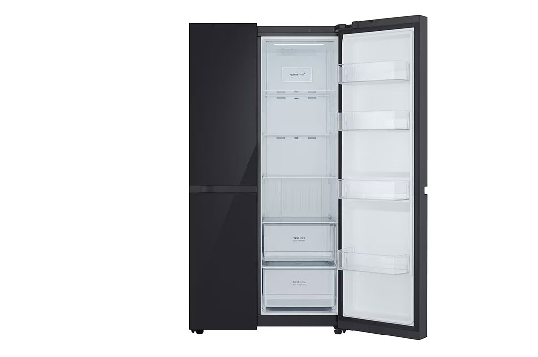 LG GL-B257DBM3 650 Ltr, Convertible Side by Side Refrigerator with Premium Glass Door, Smart Inverter Compressor, Hygiene Fresh+™, DoorCooling+™, Smart Diagnosis™, Black Mirror Finish - Mahajan Electronics Online