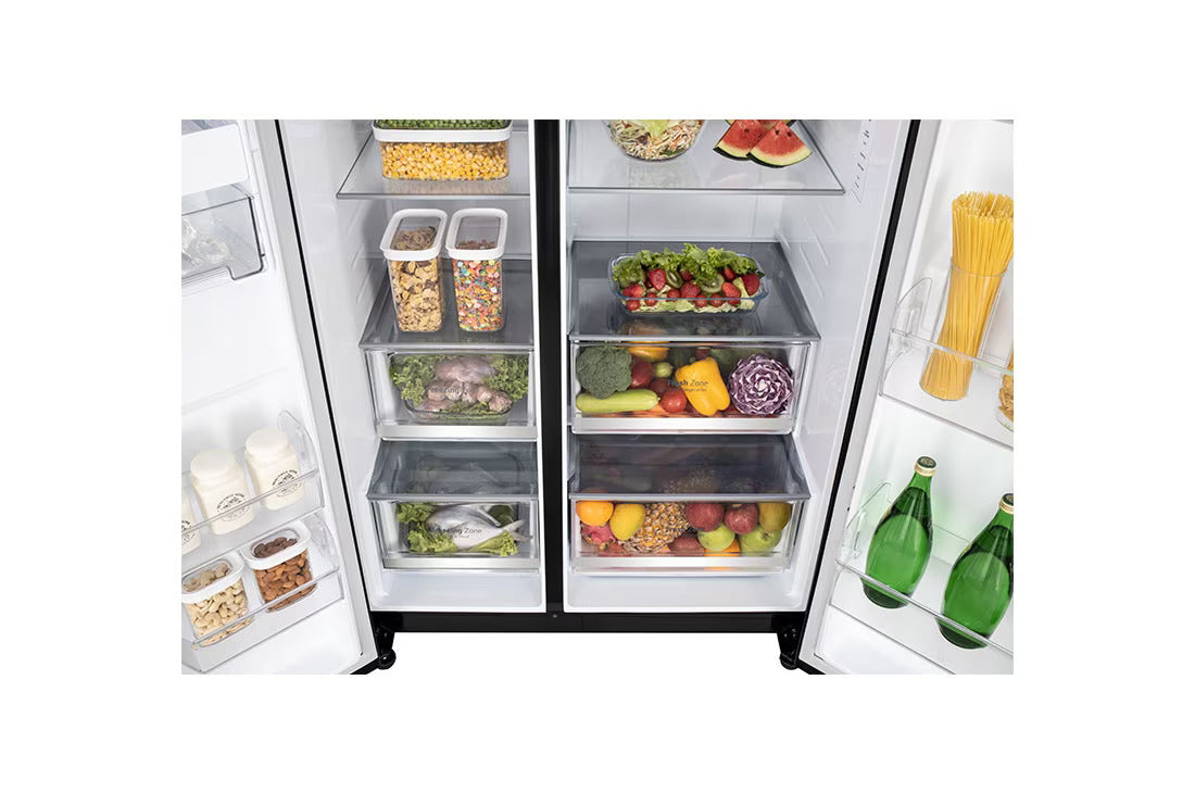 LG GL-B257DBM3 650 Ltr, Convertible Side by Side Refrigerator with Premium Glass Door, Smart Inverter Compressor, Hygiene Fresh+™, DoorCooling+™, Smart Diagnosis™, Black Mirror Finish - Mahajan Electronics Online