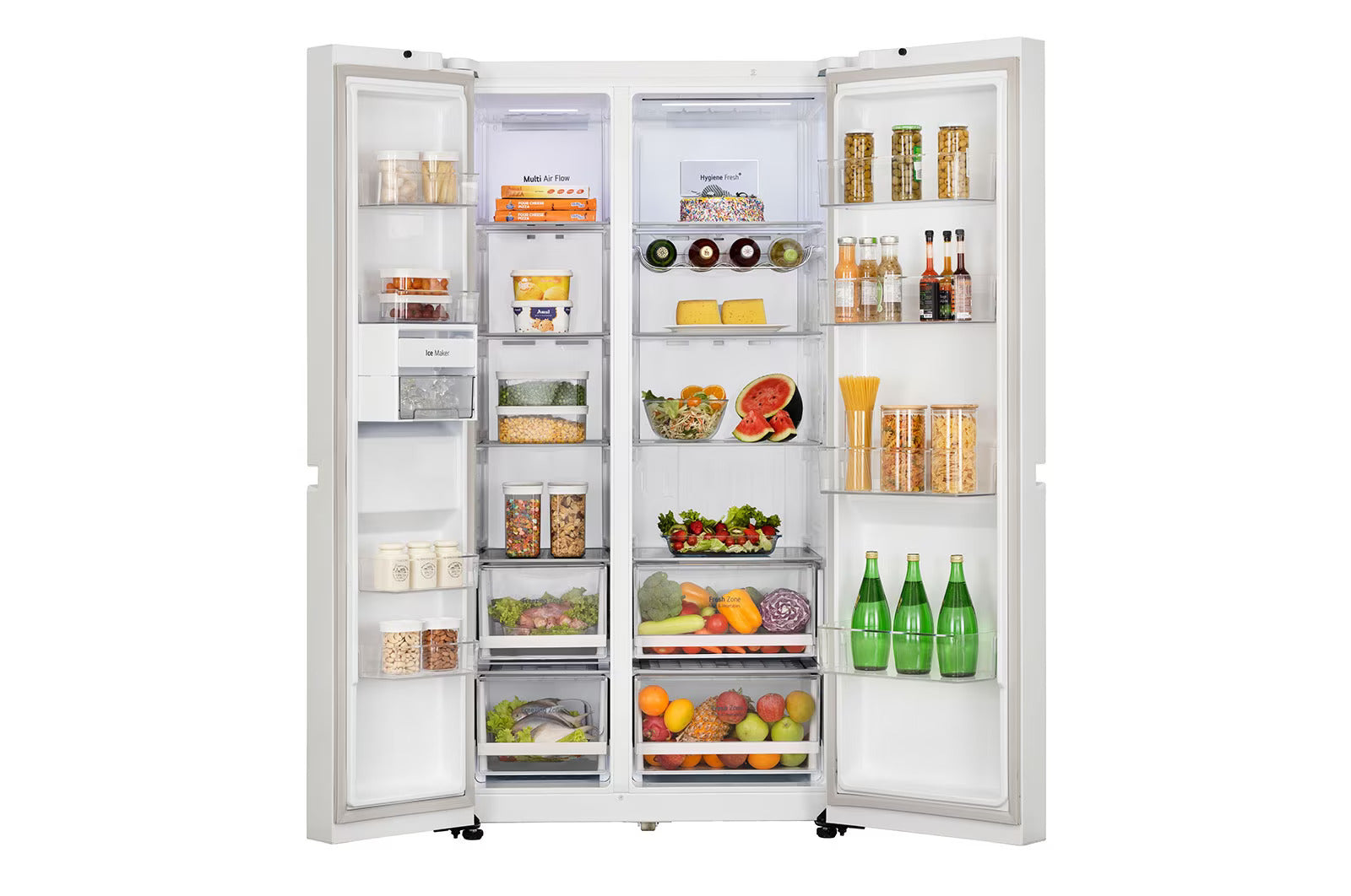 LG 650 Ltr, GL-B257DLW3 Convertible Side by Side Refrigerator with Premium Glass Door, Smart Inverter Compressor, Hygiene Fresh+™, DoorCooling+™, Smart Diagnosis™, Linen White Finish - Mahajan Electronics Online