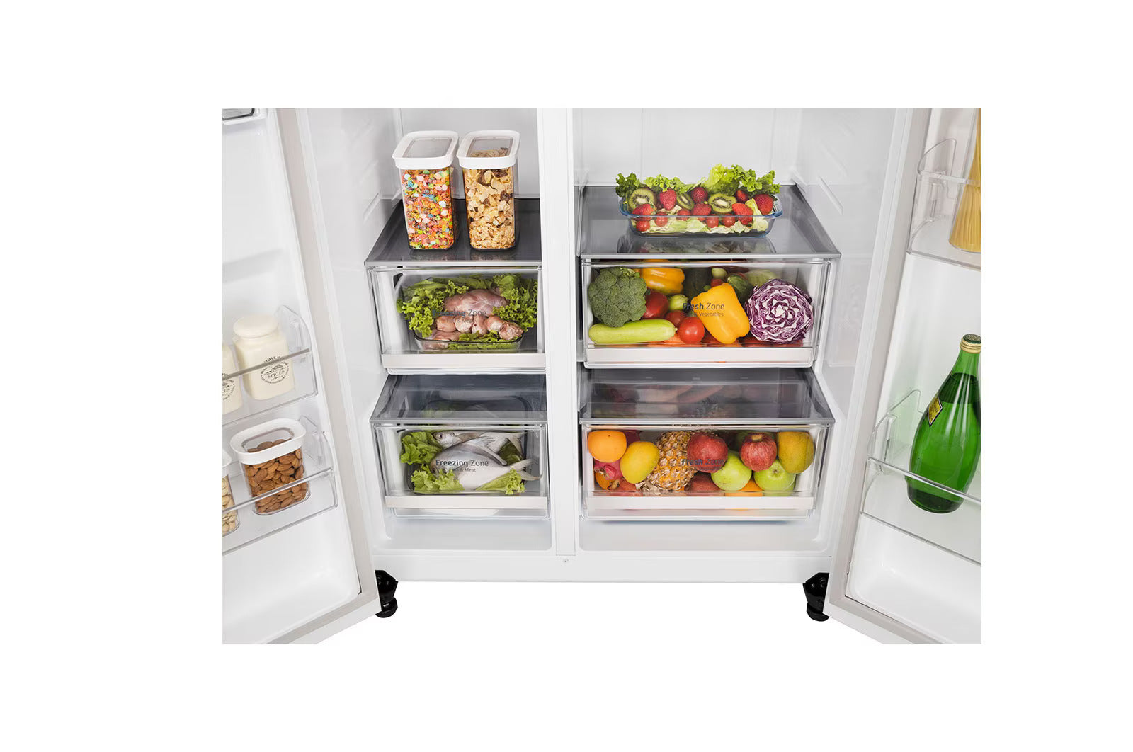 LG 650 Ltr, GL-B257DLW3 Convertible Side by Side Refrigerator with Premium Glass Door, Smart Inverter Compressor, Hygiene Fresh+™, DoorCooling+™, Smart Diagnosis™, Linen White Finish - Mahajan Electronics Online