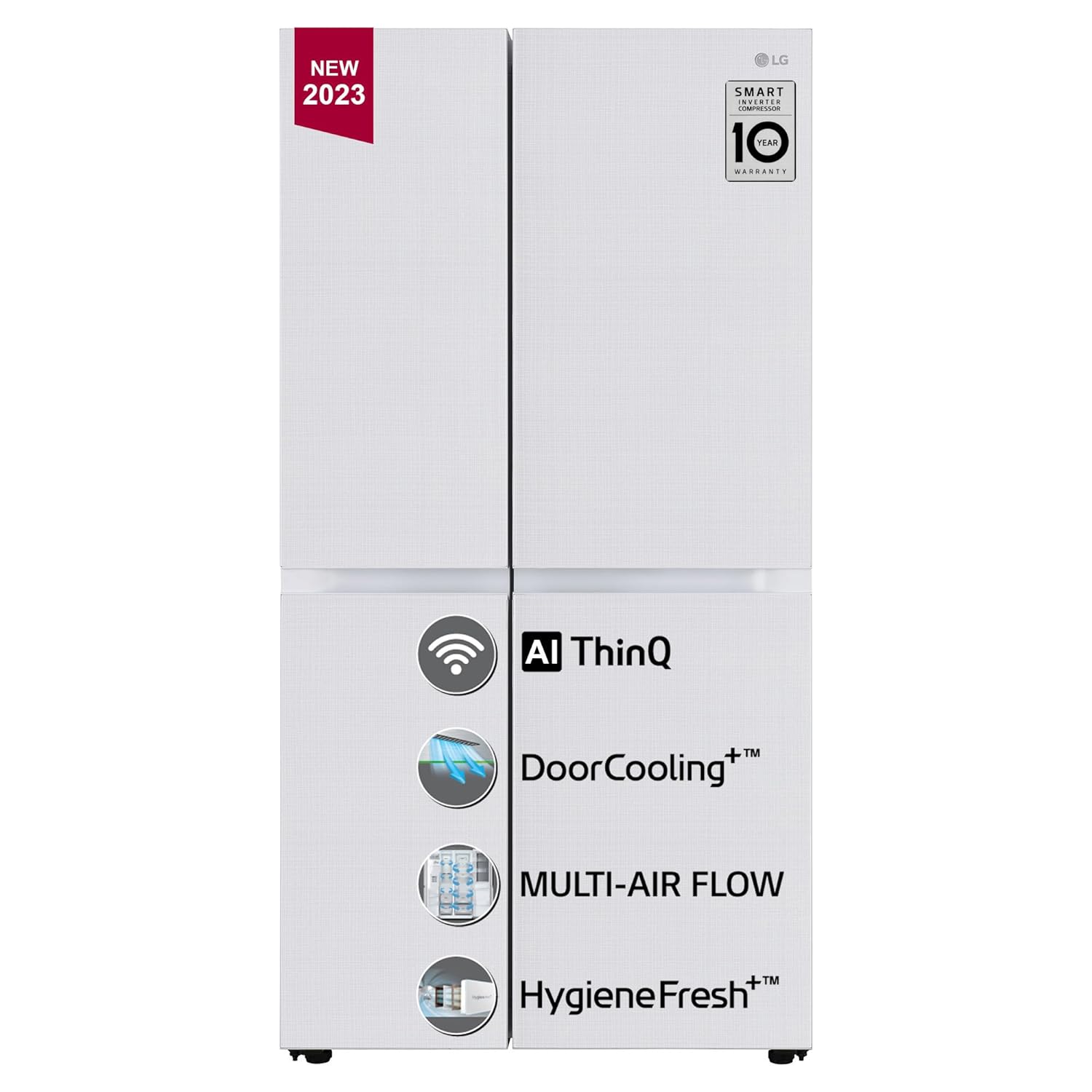 LG 650 Ltr, GL-B257DLW3 Convertible Side by Side Refrigerator with Premium Glass Door, Smart Inverter Compressor, Hygiene Fresh+™, DoorCooling+™, Smart Diagnosis™, Linen White Finish - Mahajan Electronics Online