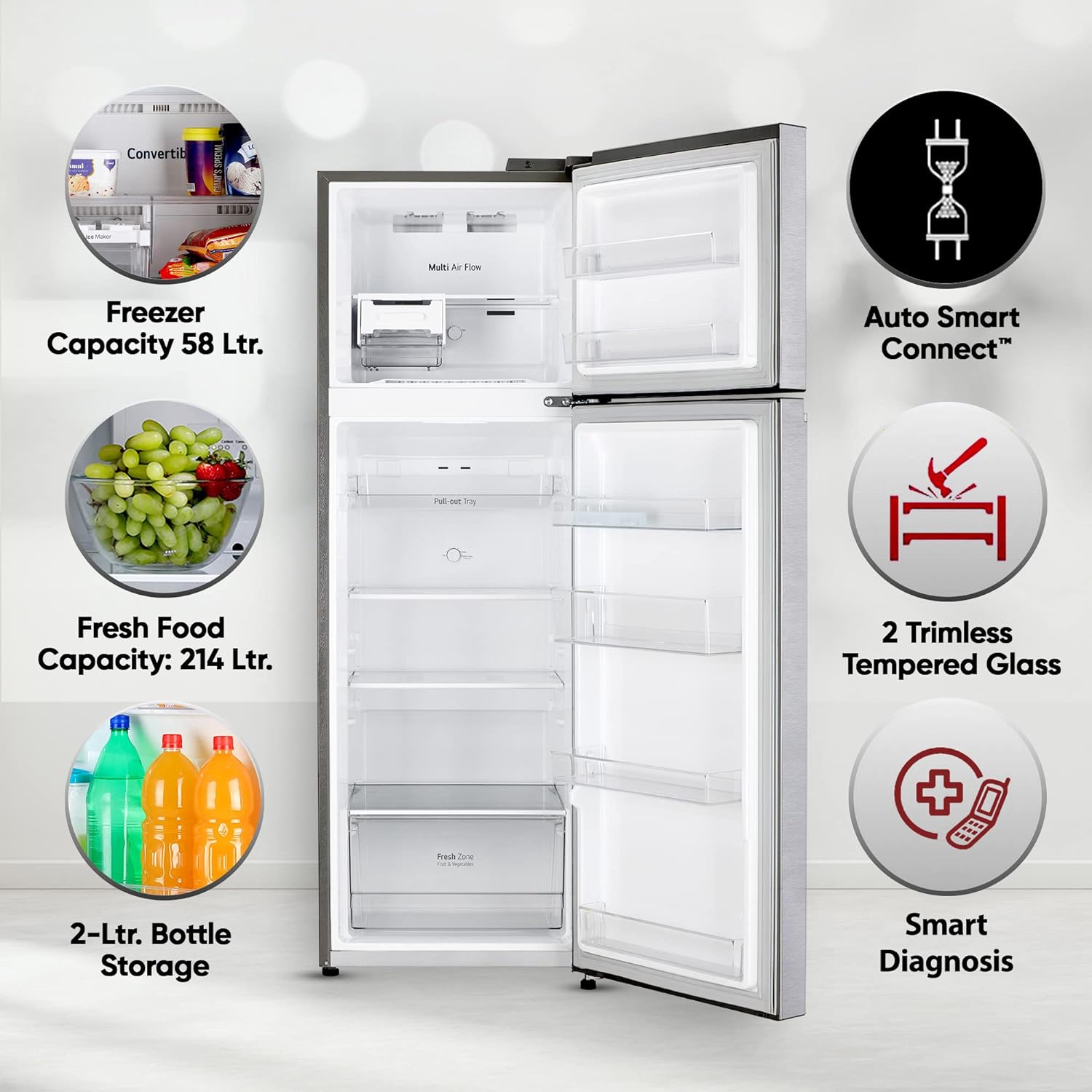 LG 272 L 2 Star Frost-Free Smart Inverter Double Door Refrigerator (GL-N312SDSY, Dazzle Steel, Express Freeze) - Mahajan Electronics Online