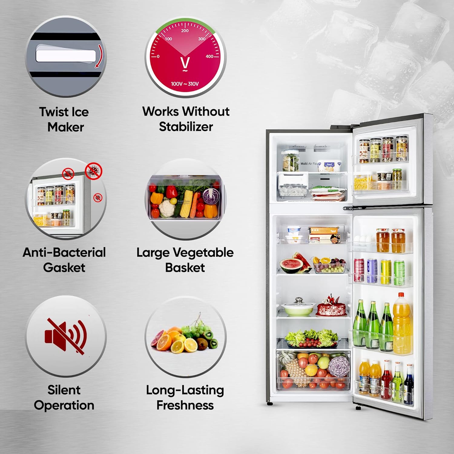 LG 272 L 2 Star Frost-Free Smart Inverter Double Door Refrigerator (GL-N312SDSY, Dazzle Steel, Express Freeze) - Mahajan Electronics Online