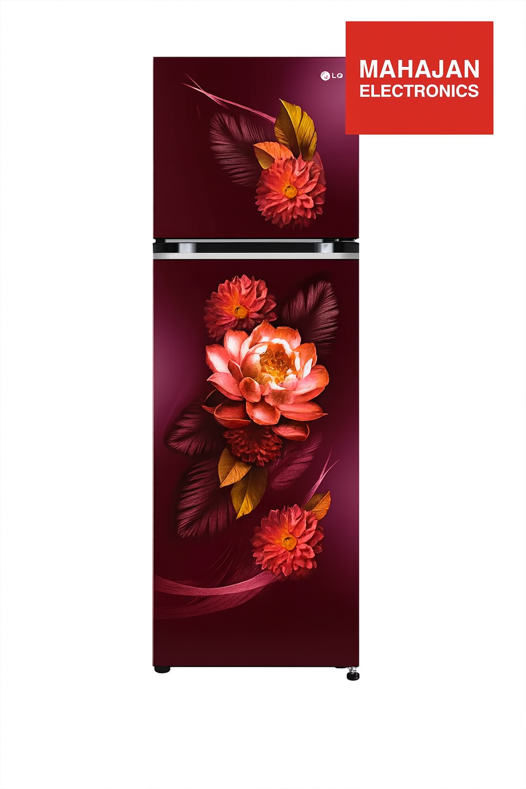 Floral design refrigerator with Mahajan Electronics logo