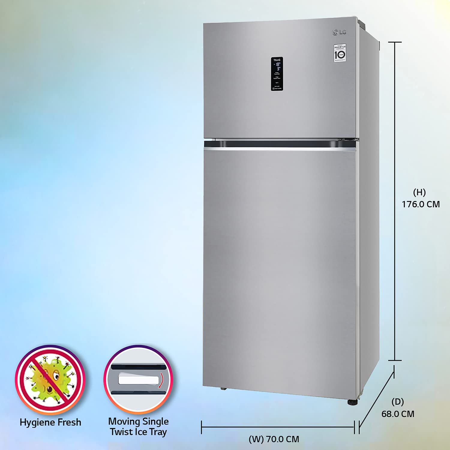 LG 3 Star Frost-Free Smart Inverter Wi-Fi Double Door Refrigerator (GL-T422VPZX, Shiny Steel, Convertible with Door Cooling+, Gross Volume- 398 L) - Mahajan Electronics Online