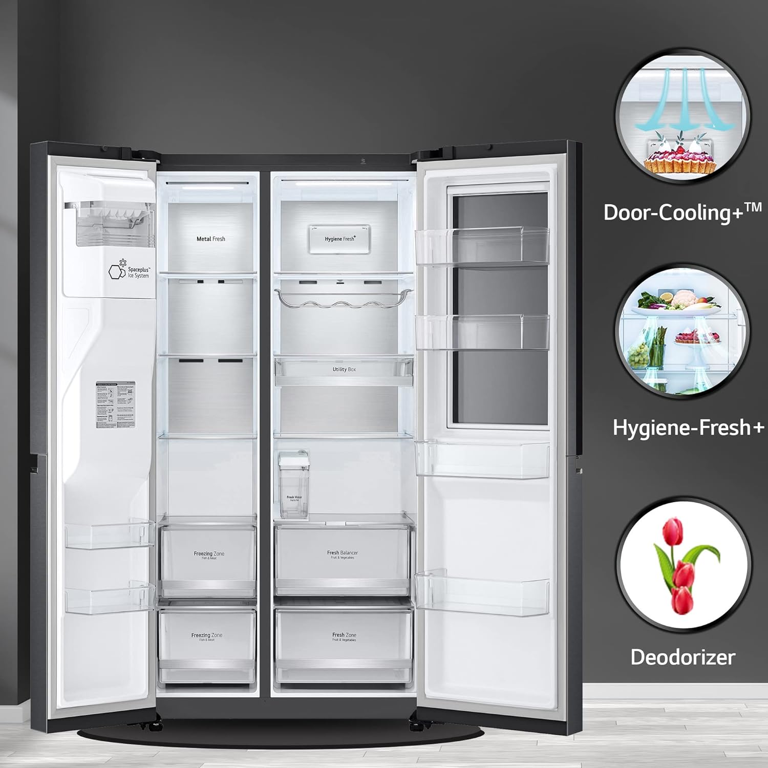 LG 635 L Frost-Free Inverter Wi-Fi InstaView Door In Door UVnano Side-By-Side Refrigerator with Water Dispenser (2023 Model, GL-X257AMCX, Matte Glass, Door Cooling+ with Hygiene Fresh) - Mahajan Electronics Online