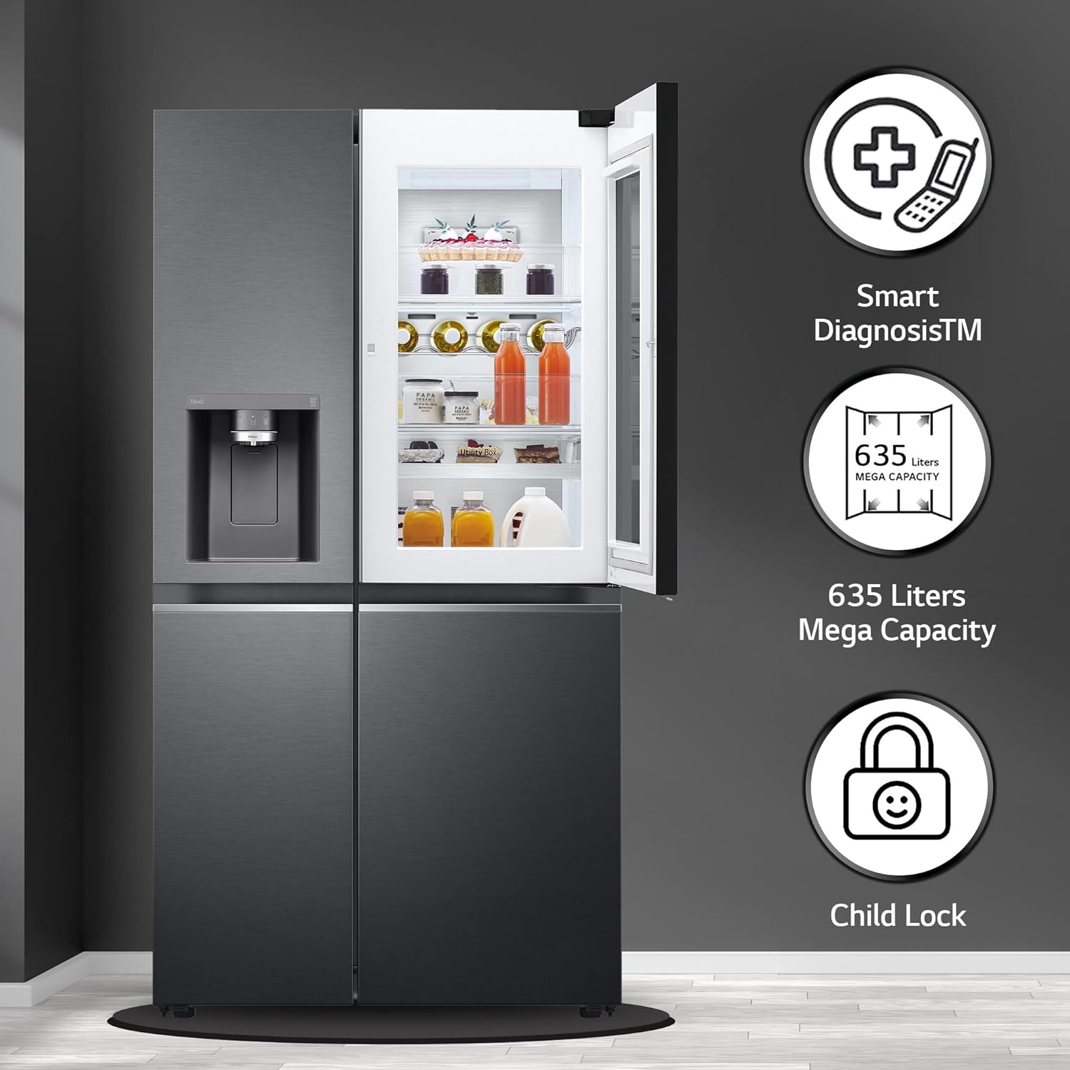 LG 635 L Frost-Free Inverter Wi-Fi InstaView Door In Door UVnano Side-By-Side Refrigerator with Water Dispenser (2023 Model, GL-X257AMCX, Matte Glass, Door Cooling+ with Hygiene Fresh)