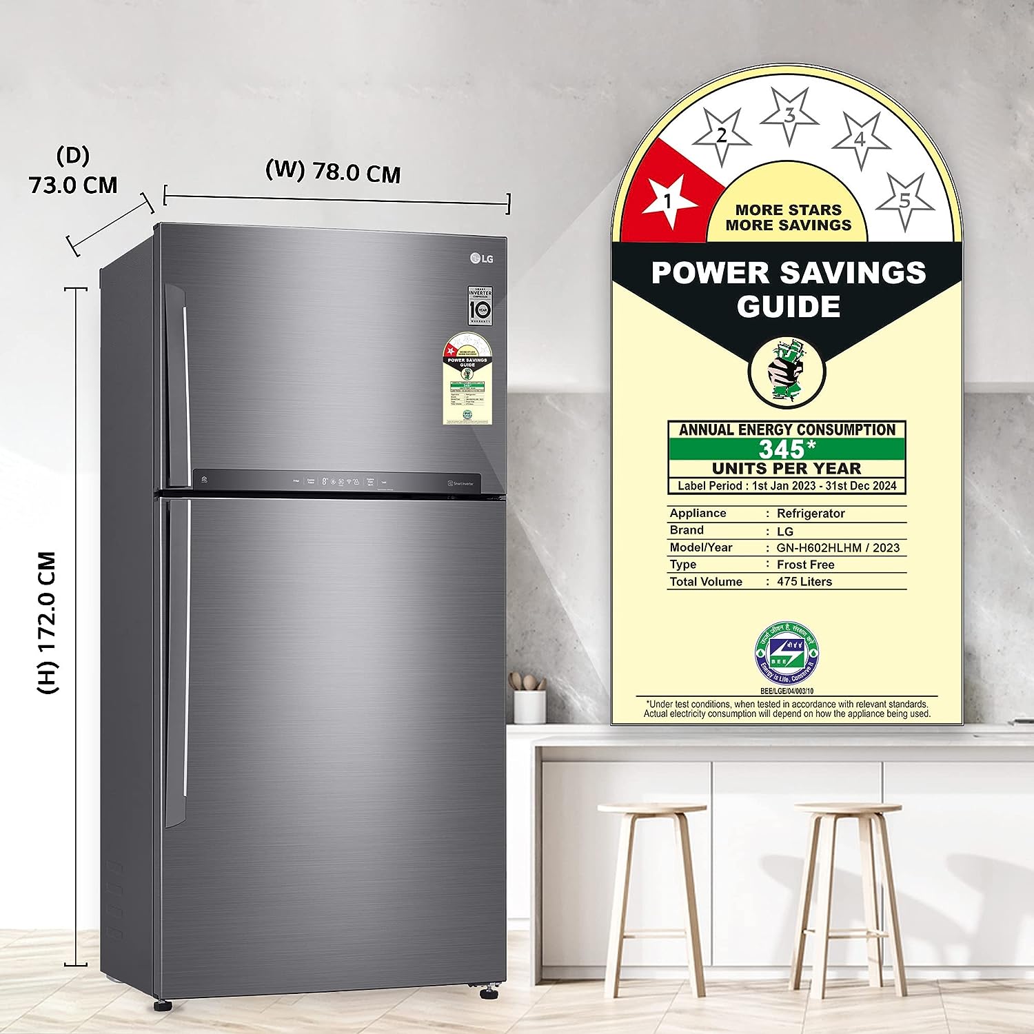 LG 475 L 1 Star Frost Free Inverter Wi-Fi Double Door Refrigerator (2023 Model, GN-H602HLHM, Platinum Silver 3, With Hygiene Fresh+ & Door Cooling+) - Mahajan Electronics Online