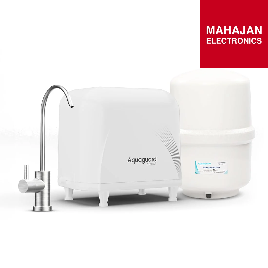 Aquaguard water purifier with a Mahajan Electronics logo on a white background