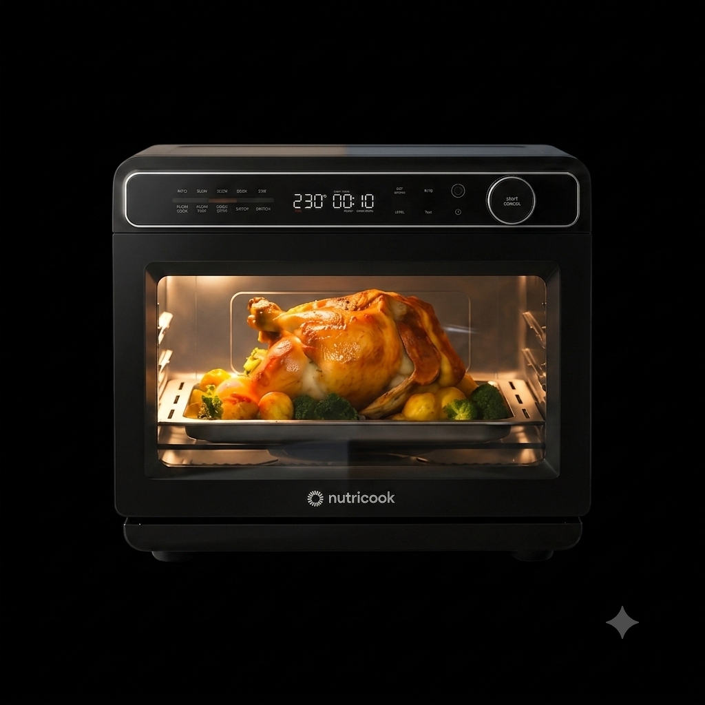 Nutricook Steami X 24L Black (Steam + Air Fryer Oven) with 10-in-1 functions like Steam Cook, Steam Roast, Air Fry, Bake, 1600W power, 2-year warranty Nutricook