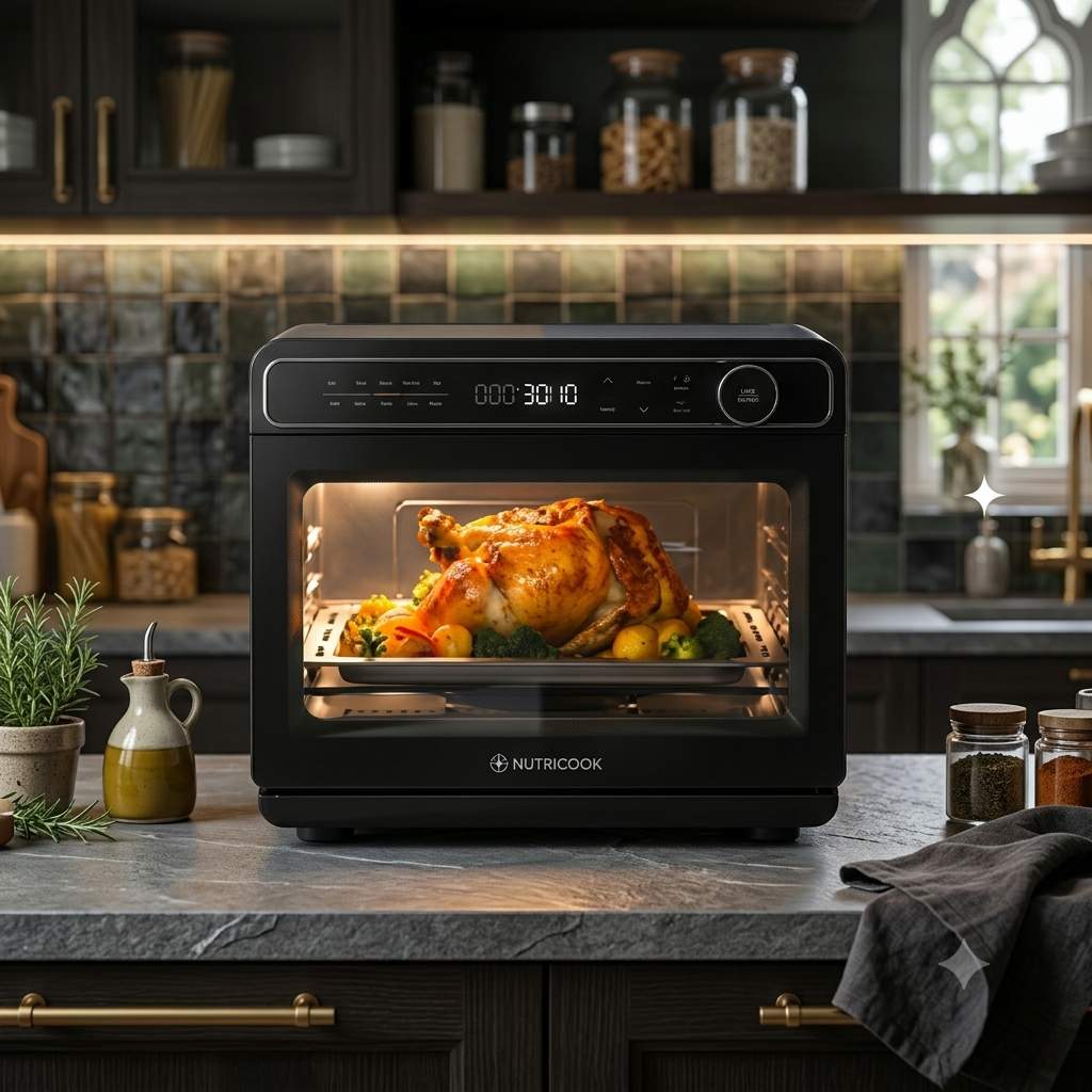 Nutricook Steami X 24L Black (Steam + Air Fryer Oven) with 10-in-1 functions like Steam Cook, Steam Roast, Air Fry, Bake, 1600W power, 2-year warranty Nutricook