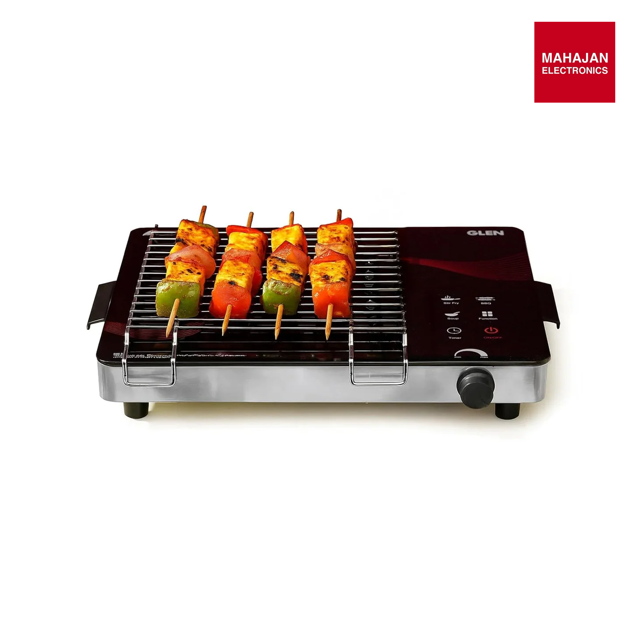 Glen SA3074 Infra 2000W Infrared Cooktop Stove with Grill Rack for Barbecue, Crystal Glass Plate, Digital Display, 3 Preset Cooking Modes, Touch Control, Infrared Hot Plate