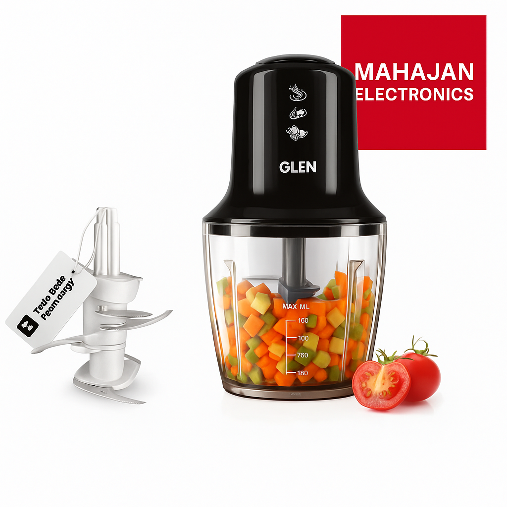 Glen SA 4042TU PLUS 300 Watts Electric Chopper for Kitchen Use, Large 600ml Bowl, Triple SS Blade Technology, Fruit &amp; Vegetable Cutter, with Whisking Disc, Chops Onion &amp; Nuts - Black by@Outfy