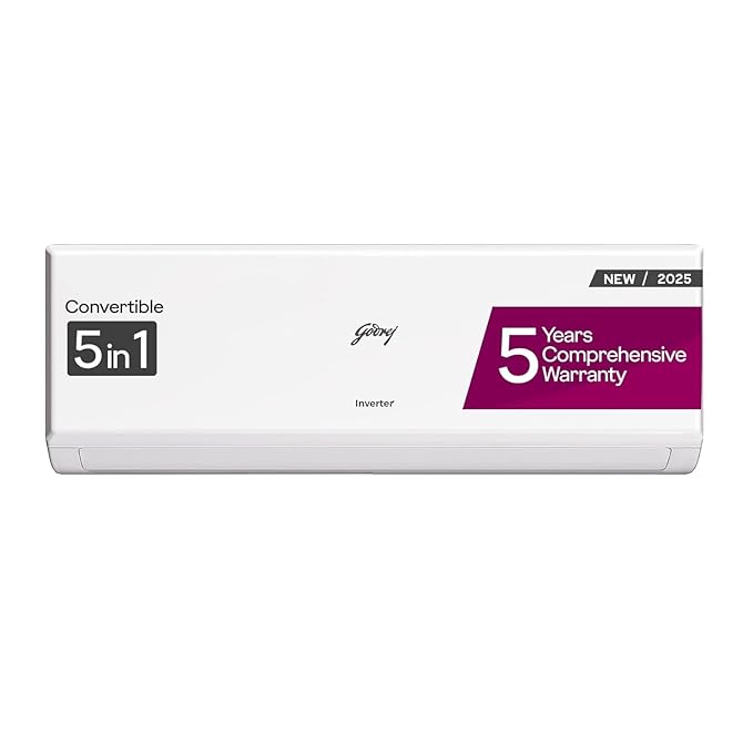 Godrej SIC 12PTC3 WYQ 1 Ton 3 Star, 5-In-1 Convertible Cooling, Inverter Split AC (Copper, 2025 Model, Heavy duty cooling at 52 °C, White- Mahajan Electronics Online